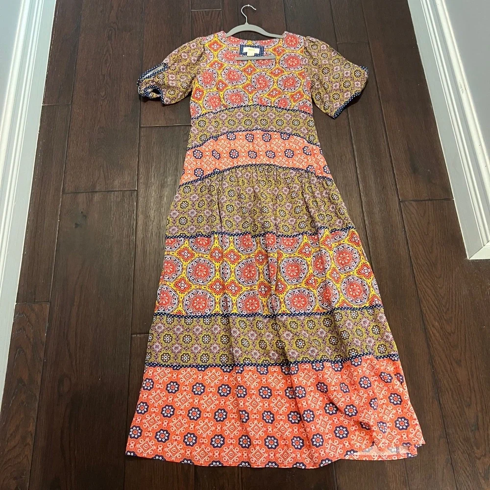 Maeve Anthropologie Pink and Brown Tiered Sundress - Picture 7 of 7